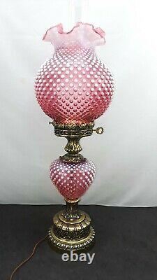 Fenton Cranberry Opalescent Hobnail Lamp Gone With The Wind Hurricane