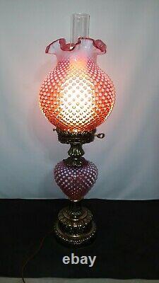 Fenton Cranberry Opalescent Hobnail Lamp Gone With The Wind Hurricane