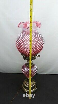 Fenton Cranberry Opalescent Hobnail Lamp Gone With The Wind Hurricane