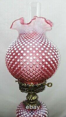 Fenton Cranberry Opalescent Hobnail Lamp Gone With The Wind Hurricane