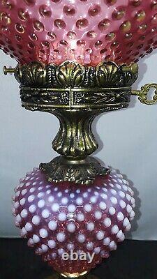 Fenton Cranberry Opalescent Hobnail Lamp Gone With The Wind Hurricane