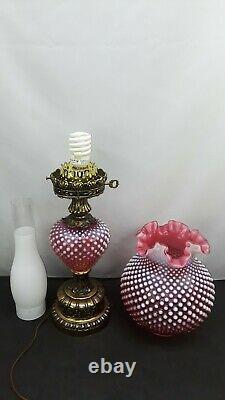 Fenton Cranberry Opalescent Hobnail Lamp Gone With The Wind Hurricane