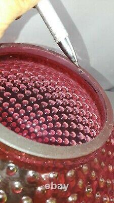 Fenton Cranberry Opalescent Hobnail Lamp Gone With The Wind Hurricane