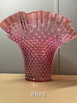 Fenton Cranberry Opalescent Hobnail Large Vase Vintage Glass c. 1950's 8 tall