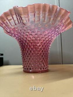 Fenton Cranberry Opalescent Hobnail Large Vase Vintage Glass c. 1950's 8 tall