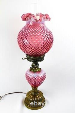 Fenton Cranberry Opalescent Hobnail Pattern Pillar GWTW Lamp 1970's