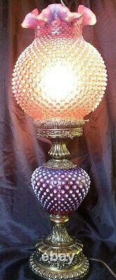 Fenton Cranberry Opalescent Hobnail Pattern Pillar GWTW Lamp 24 GORGEOUS