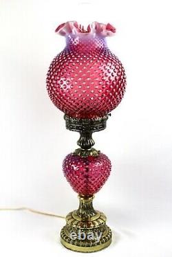 Fenton Cranberry Opalescent Hobnail Pattern Pillar GWTW Lamp 26 Tall