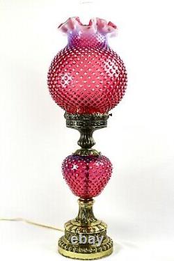 Fenton Cranberry Opalescent Hobnail Pattern Pillar GWTW Lamp 26 Tall