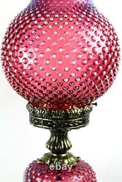 Fenton Cranberry Opalescent Hobnail Pattern Pillar GWTW Lamp 26 Tall