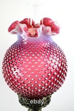 Fenton Cranberry Opalescent Hobnail Pattern Pillar GWTW Lamp 26 Tall