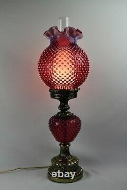Fenton Cranberry Opalescent Hobnail Pattern Pillar GWTW Lamp 26 Tall