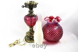 Fenton Cranberry Opalescent Hobnail Pattern Pillar GWTW Lamp 26 Tall