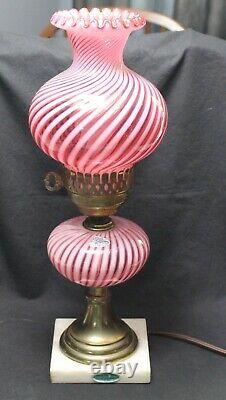Fenton Cranberry Opalescent Spiral Swirl Lamp Labels
