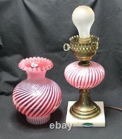 Fenton Cranberry Opalescent Spiral Swirl Lamp Labels 1