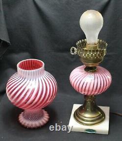 Fenton Cranberry Opalescent Spiral Swirl Lamp Labels 1