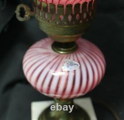 Fenton Cranberry Opalescent Spiral Swirl Lamp Labels 1