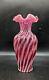 Fenton Cranberry Opalescent Swirl Ribbed 11.25 Ruffled Are Glass Vase