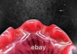Fenton Cranberry Opalescent Swirl Ribbed 11.25 Ruffled Are Glass Vase