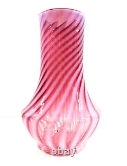 Fenton Cranberry Opalescent Swirl Stripe Large 10 Vintage Vase db