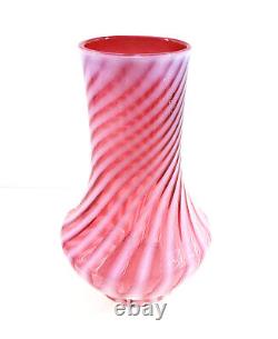 Fenton Cranberry Opalescent Swirl Stripe Large 10 Vintage Vase db