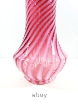 Fenton Cranberry Opalescent Swirl Stripe Large 10 Vintage Vase db