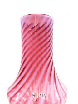 Fenton Cranberry Opalescent Swirl Stripe Large 10 Vintage Vase db