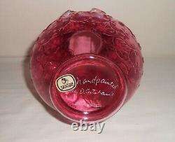 Fenton Cranberry Vase Opalescent Ruffle D. Cutshaw Signed with Fenton Sticker