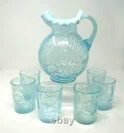 Fenton Daisy Fern Water Set 6 Tumblers, Opalescent