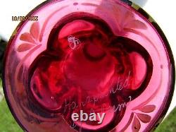 Fenton Deep Cranberry Opalescent HP Melon Floral Vase 9H Mint