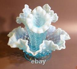 Fenton Epergne Blue Opalescent Hobnail Pristine