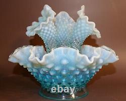 Fenton Epergne Blue Opalescent Hobnail Pristine