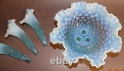 Fenton Epergne Blue Opalescent Hobnail Pristine