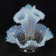 Fenton Epergne Opalescent Aqua Crest Diamond Lace 11.5 W X 12 H 3-horn
