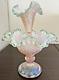 Fenton Epergne Diamond Lace Champagne Pink Opalescent Sea Mist Crest Signed