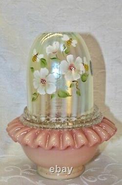 Fenton, Fairy Light, Burmese & Topaz Opalescent Glass, Hand Decorated, Honey Bee