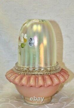 Fenton, Fairy Light, Burmese & Topaz Opalescent Glass, Hand Decorated, Honey Bee