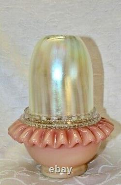 Fenton, Fairy Light, Burmese & Topaz Opalescent Glass, Hand Decorated, Honey Bee