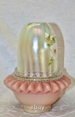 Fenton, Fairy Light, Burmese & Topaz Opalescent Glass, Hand Decorated, Honey Bee