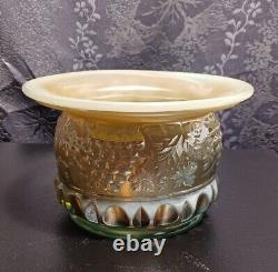 Fenton For Levay Aqua Opalescent Iridescent Spittoon Grape And Cable