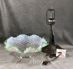 Fenton French Opalescent Emerald Crest Diamond Lace Desk Lamp