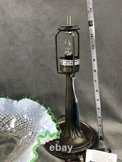 Fenton French Opalescent Emerald Crest Diamond Lace Desk Lamp
