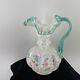 Fenton French Opalescent Iridized Melon Pitcher Green Crest L. Everson Signed
