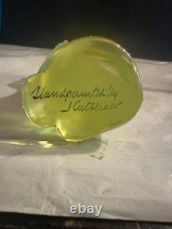 Fenton Glass 2001 Topaz Opalescent Iridized Satin HP Lily Trail Stylied Cat
