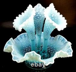 Fenton Glass Blue Opalescent Hobnail Large Epergne, Awesome Condition