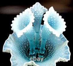 Fenton Glass Blue Opalescent Hobnail Large Epergne, Awesome Condition