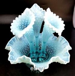 Fenton Glass Blue Opalescent Hobnail Large Epergne, Awesome Condition