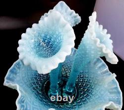 Fenton Glass Blue Opalescent Hobnail Large Epergne, Awesome Condition