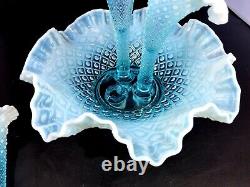 Fenton Glass Blue Opalescent Hobnail Large Epergne, Awesome Condition