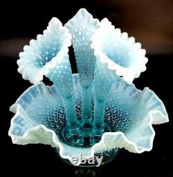 Fenton Glass Blue Opalescent Hobnail Large Epergne, Awesome Condition